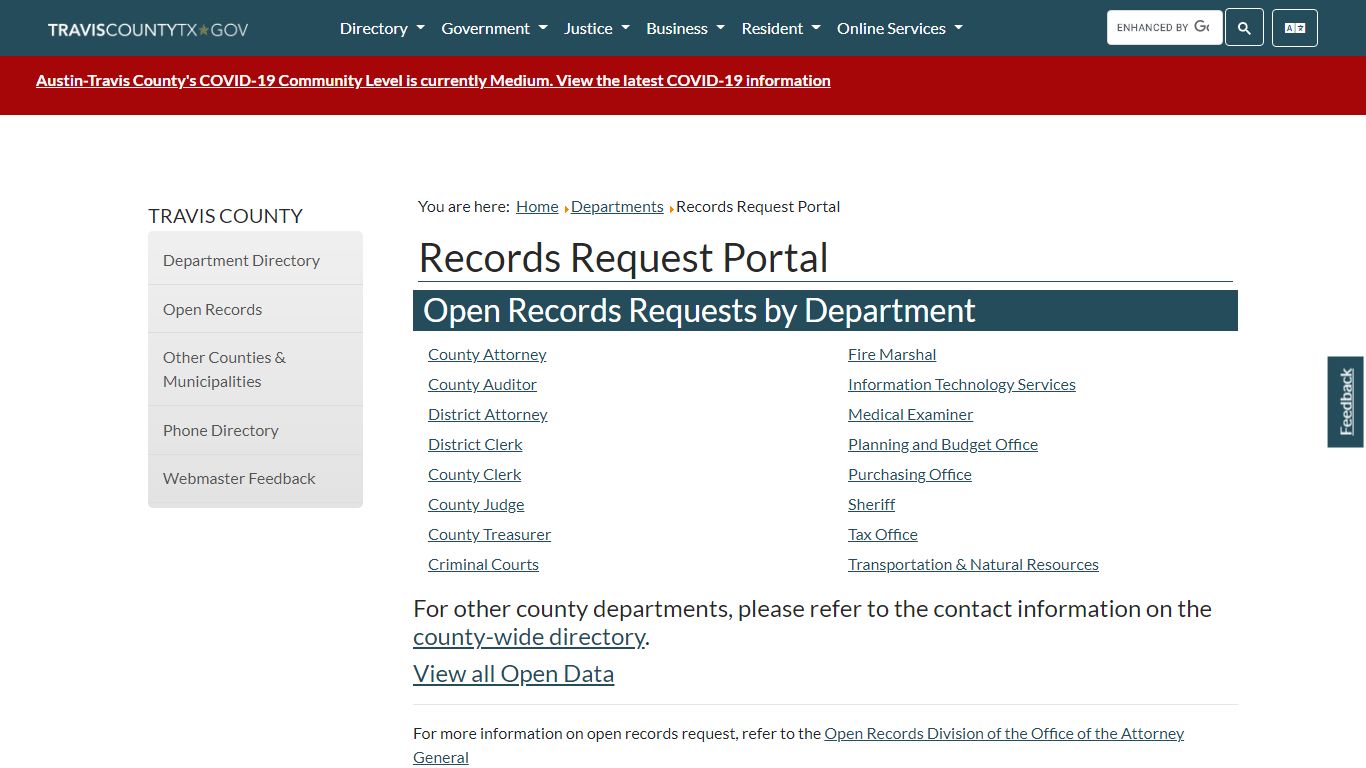 Records Request Portal - Travis County, Texas
